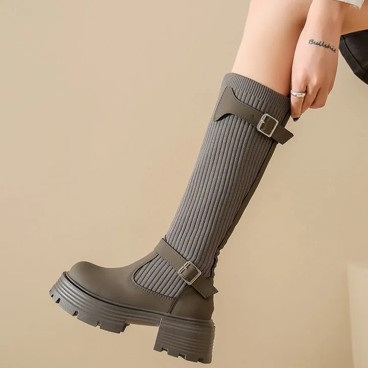 Womens Platform Knee High Sock Boots