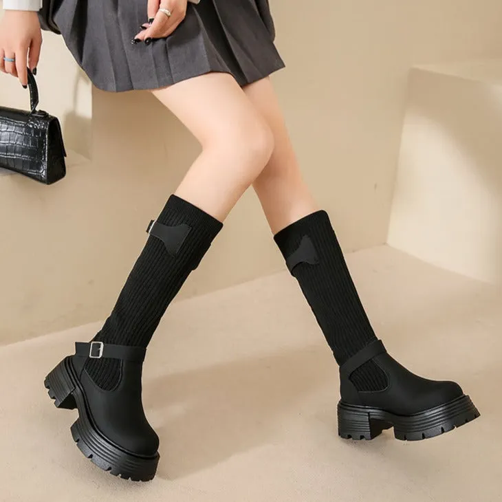 Womens Platform Knee High Sock Boots