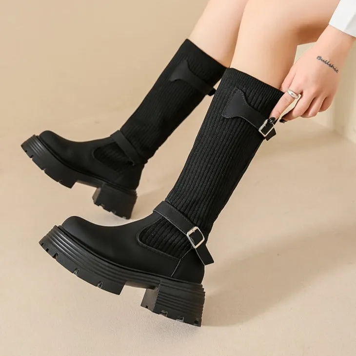 Womens Platform Knee High Sock Boots