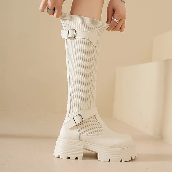 Womens Platform Knee High Sock Boots