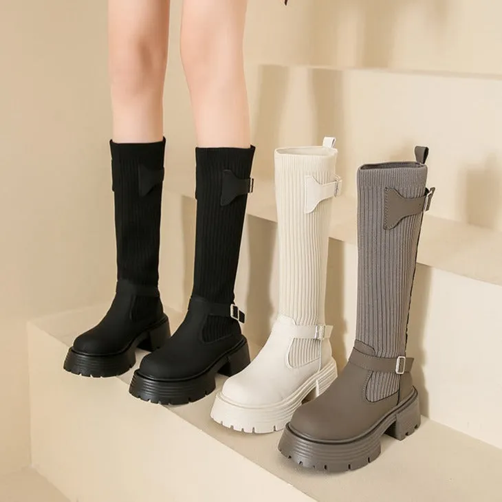 Womens Platform Knee High Sock Boots