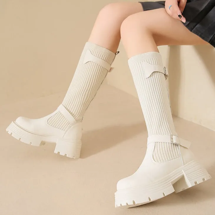 Womens Platform Knee High Sock Boots