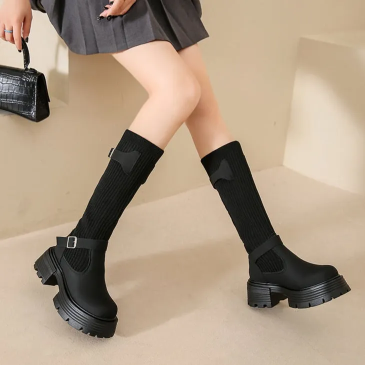 Womens Platform Knee High Sock Boots